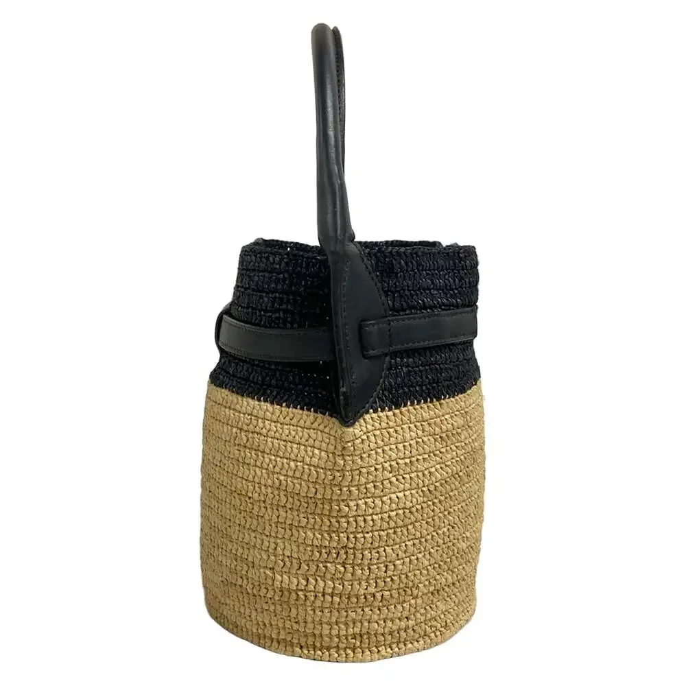 Celine Big Bag Nano Bucket Handbag Light Brown Black Raffia Leather